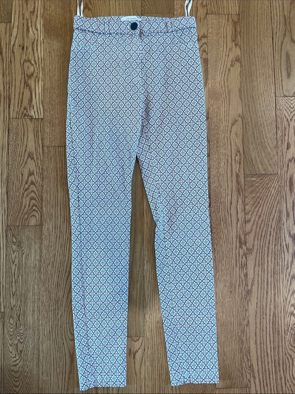 Primark White and Blue Geometric Print Skinny Pants